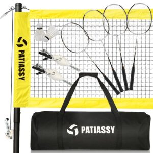 Patiassy Portable Badminton Set with 4 Carbon Aluminum Badminton Rackets Professional Badminton Net for Backyard with 2 Badminton Shuttlecocks, Anti-Sag System and Carrying Bag