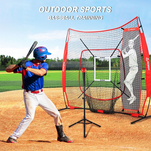 Patiassy 7' X 7' Baseball Softball Hitting Pitching Batting Practice Net with Batting Tee, 2 Strike Zones, 1 Batter, 3 Weighted Balls, 3 Baseballs and Carry Bag - Image 5