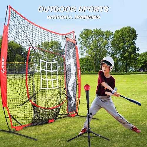 Patiassy 7' X 7' Baseball Softball Hitting Pitching Batting Practice Net with Batting Tee, 2 Strike Zones, 1 Batter, 3 Weighted Balls, 3 Baseballs and Carry Bag - Image 6