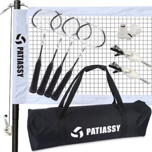 Patiassy Badminton Set for Backyard, Professional Badminton Net with 4 Badminton Rackets, Badminton Shuttlecocks and Carrying Bag
