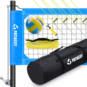 Patiassy Portable Professional Outdoor Volleyball Net Set with Adjustable Height Poles, Winch System, Volleyball with Pump and Carrying Bag for Backyard Beach