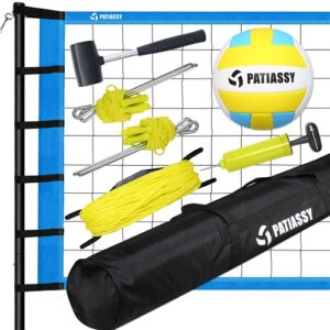 Patiassy Outdoor Portable Volleyball Net Set System - Quick & Easy Setup Adjustable Height Steel Poles, PU Volleyball with Pump and Carrying Bag for Beach Backyard