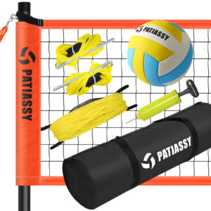 patiassy-outdoor-portable-volleyball-net-set-system-for-backyard-quick-easy-setup-adjustable-height-steel-poles-pu-volleyball-pump-and-carrying-bag-orange