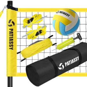 Patiassy Outdoor Portable Volleyball Net Set System for Backyard - Quick & Easy Setup Adjustable Height Steel Poles, PU Volleyball, Pump and Carrying Bag
