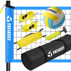 Patiassy Outdoor Portable Volleyball Net Set System for Backyard - Quick & Easy Setup Adjustable Height Steel Poles, PU Volleyball, Pump and Carrying Bag