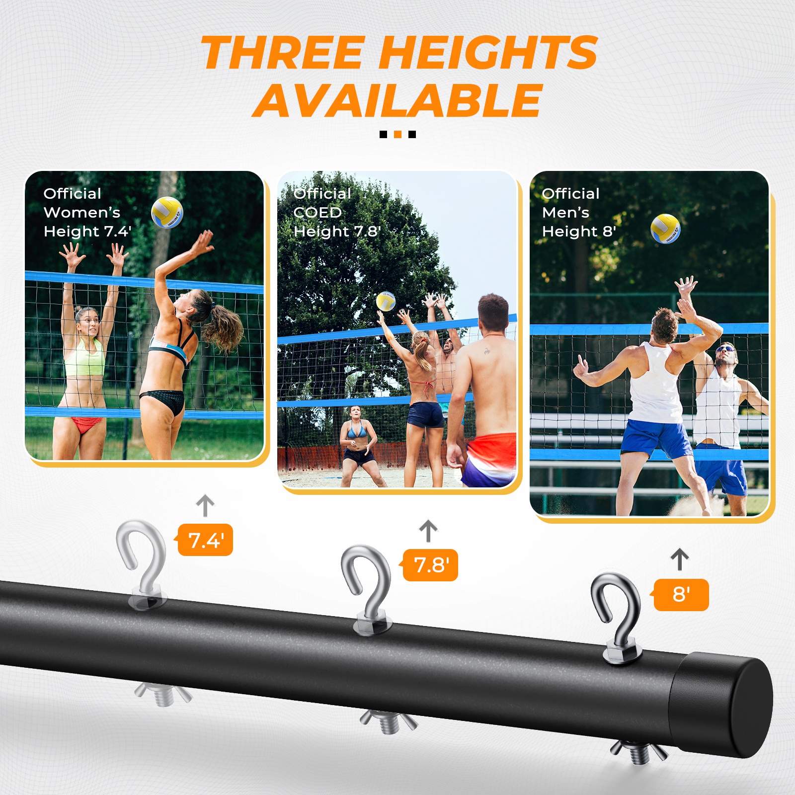 Patiassy Outdoor Portable Volleyball Net Set System for Backyard - Quick & Easy Setup Adjustable Height Steel Poles, PU Volleyball, Pump and Carrying Bag - Image 2