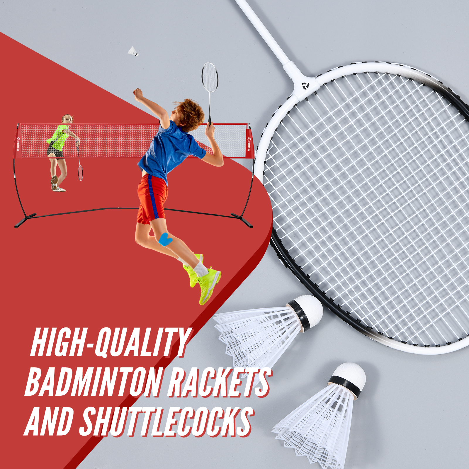 Patiassy 5.1’, 7.4’ and 8’ Height Adjustable Freestanding Volleyball and Badminton Combo Set with Net, 4 Badminton Rackets, 3 Nylon Shuttlecocks and Volleyball for Indoor or Outdoor Use - Image 7