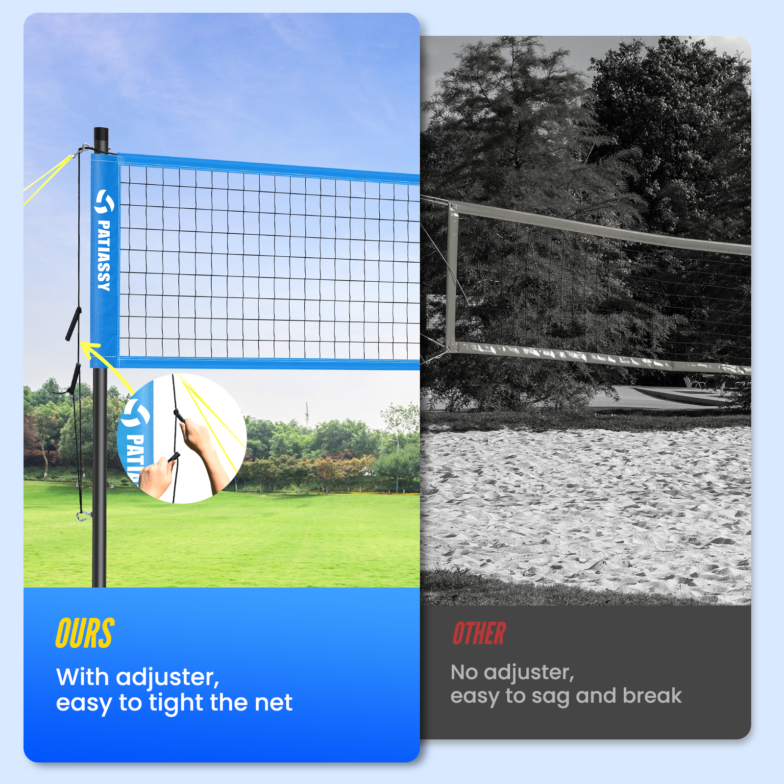 Patiassy Professional Volleyball Net Outdoor, Portable Volleyball Set for Backyard with Net Tension Adjuster, Adjustable Height Poles, Volleyball, Boundary Line and Carry Bag - Image 4