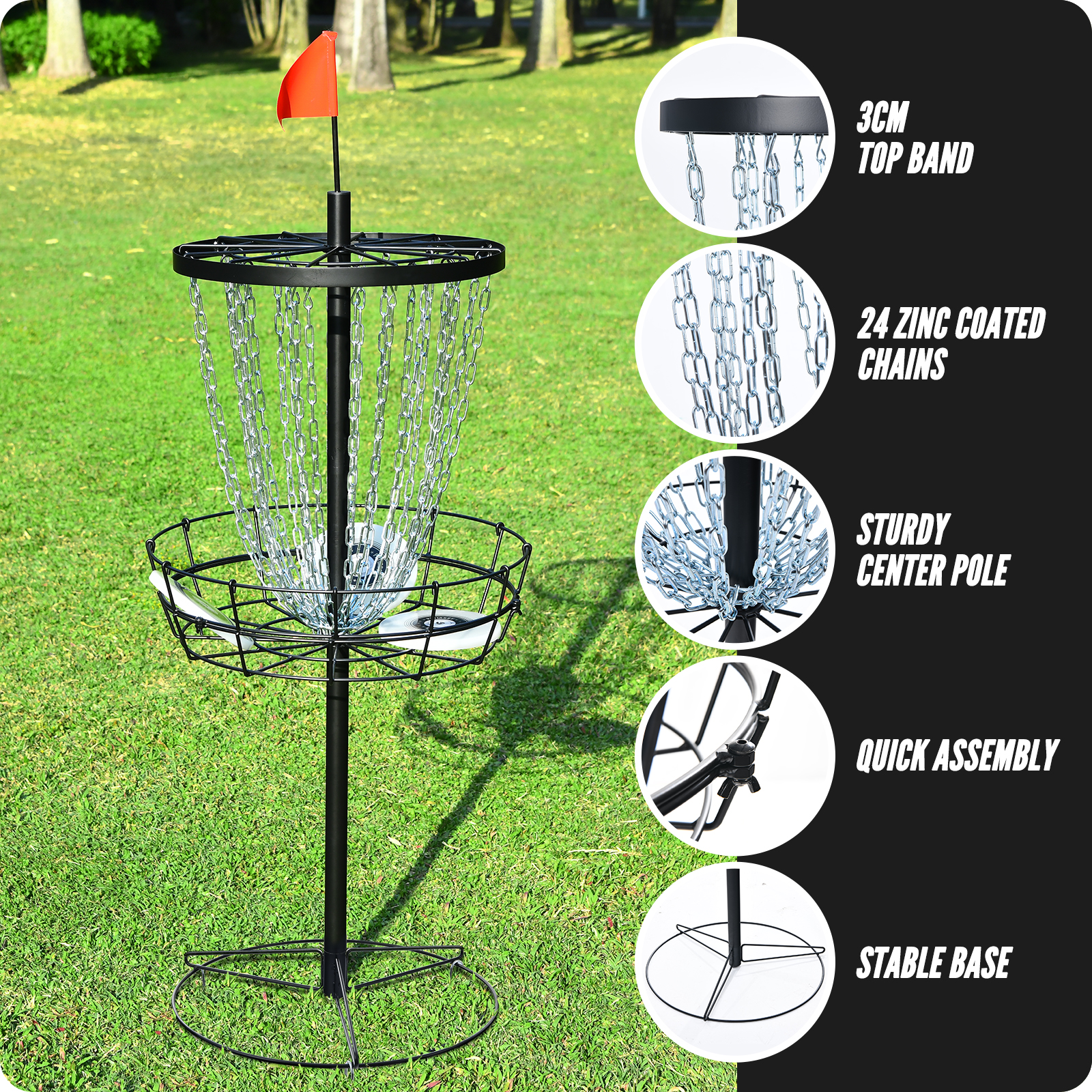 Patiassy Portable Disc Golf Basket with 24/12 Chains for Two Difficulty Levels of Practice Golf Target for Disc Golf Night Practice - Image 3