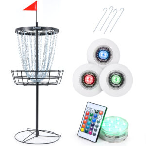 Patiassy Portable Disc Golf Basket with 24/12 Chains for Two Difficulty Levels of Practice Golf Target for Disc Golf Night Practice