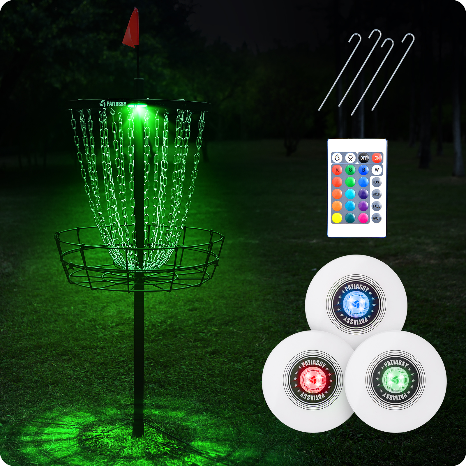 Patiassy Portable Disc Golf Basket with 24/12 Chains for Two Difficulty Levels of Practice Golf Target for Disc Golf Night Practice - Image 4