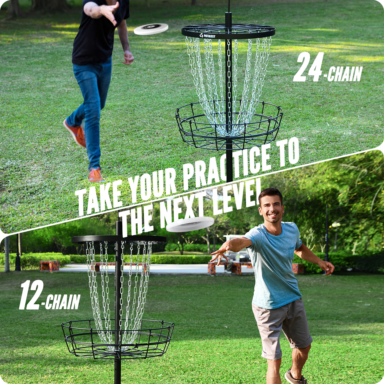 Patiassy Portable Disc Golf Basket with 24/12 Chains for Two Difficulty Levels of Practice Golf Target for Disc Golf Night Practice - Image 5