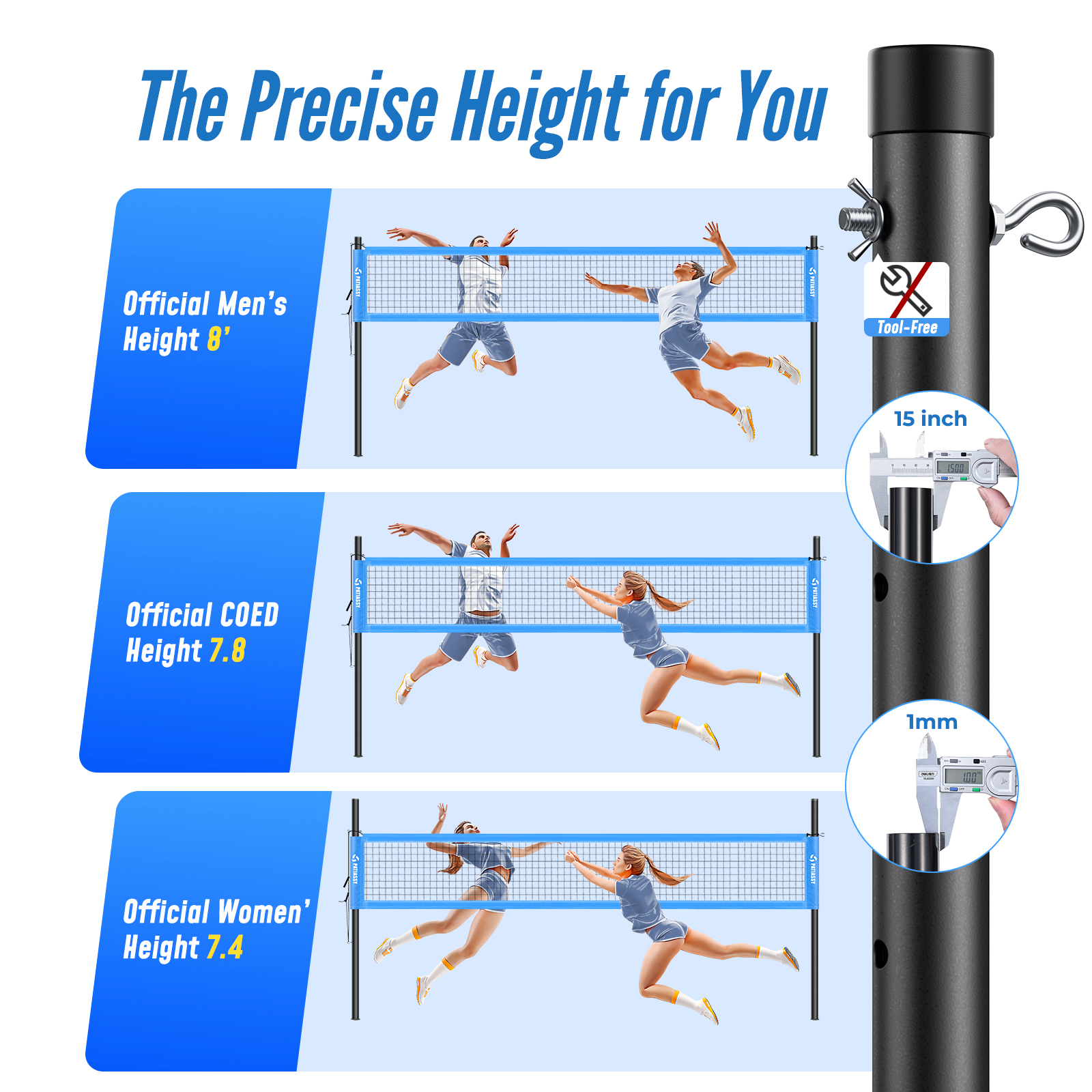 Patiassy Professional Volleyball Net Outdoor, Portable Volleyball Set for Backyard with Net Tension Adjuster, Adjustable Height Poles, Volleyball, Boundary Line and Carry Bag - Image 3