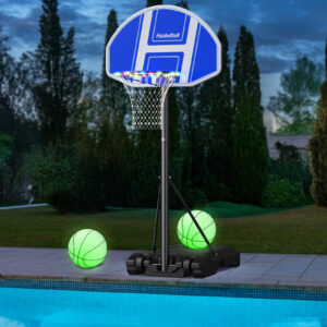Pool Basketball Hoop Outdoor Poolside Water Basketball Hoop with Light Adjustable Height 45"-59" Swimming Pool Basketball Game with 2 Balls and Pump (Blue)