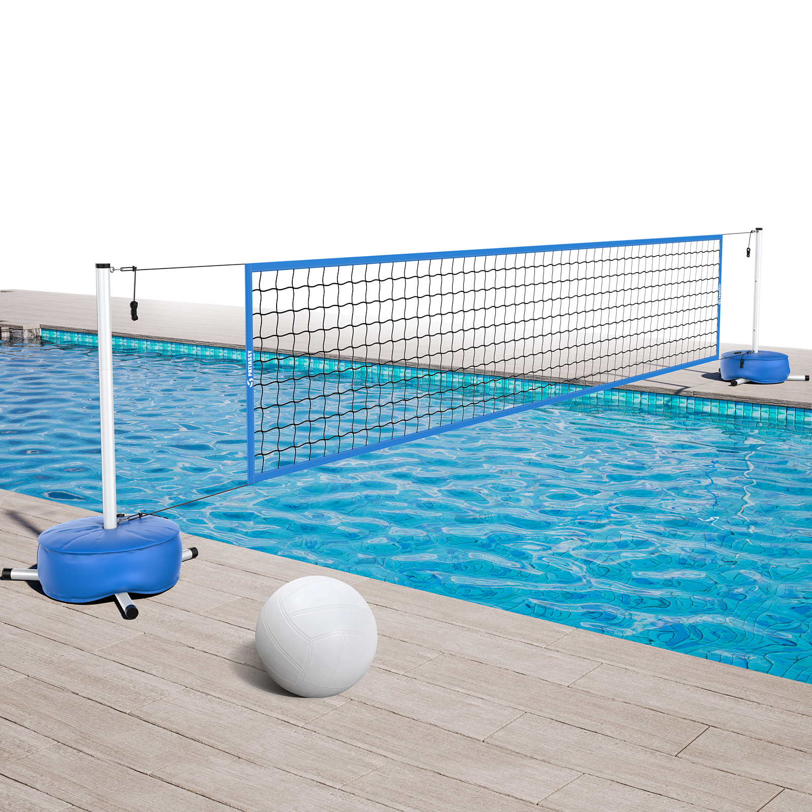Pool Volleyball Net Set with Weighted Base Suitable for Family Entertainment, Adjustable 15ft-32ft Length Portable Outdoor Volleyball Net System for Swimming Pools - Image 2