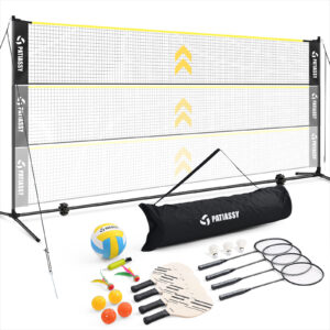 Patiassy Backyard Badminton Net Set, 17 FT Portable Net with Adjustable Height, Easy Setup for Family Outdoor Games, Also for Pickleball & Volleyball