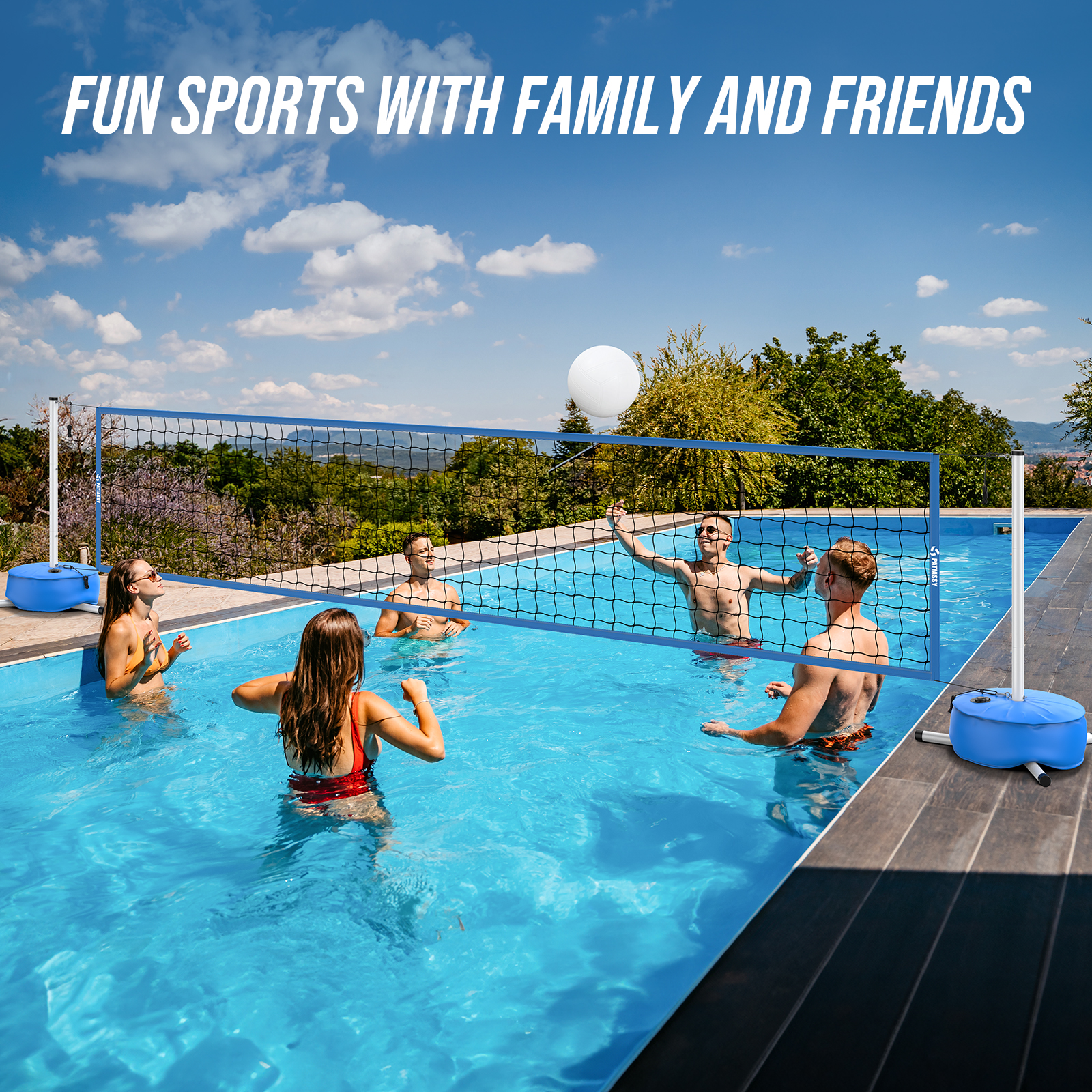 Pool Volleyball Net Set with Weighted Base Suitable for Family Entertainment, Adjustable 15ft-32ft Length Portable Outdoor Volleyball Net System for Swimming Pools - Image 3