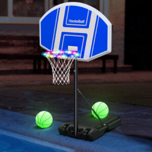 Poolside Basketball Hoop - Outdoor Pool Basketball Hoop with Light, Adjustable Height 41"-59", 35.4" x 23.6" Backboard, 2 Balls and Pump